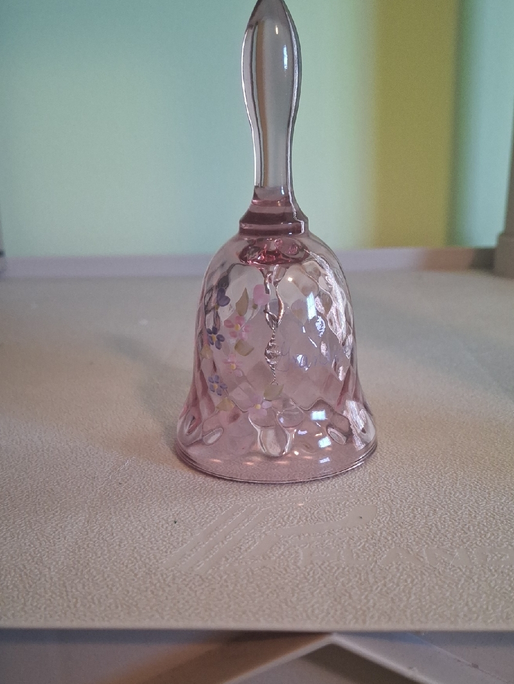 Fenton Pink "Grandmother" Bell With Artist Signature